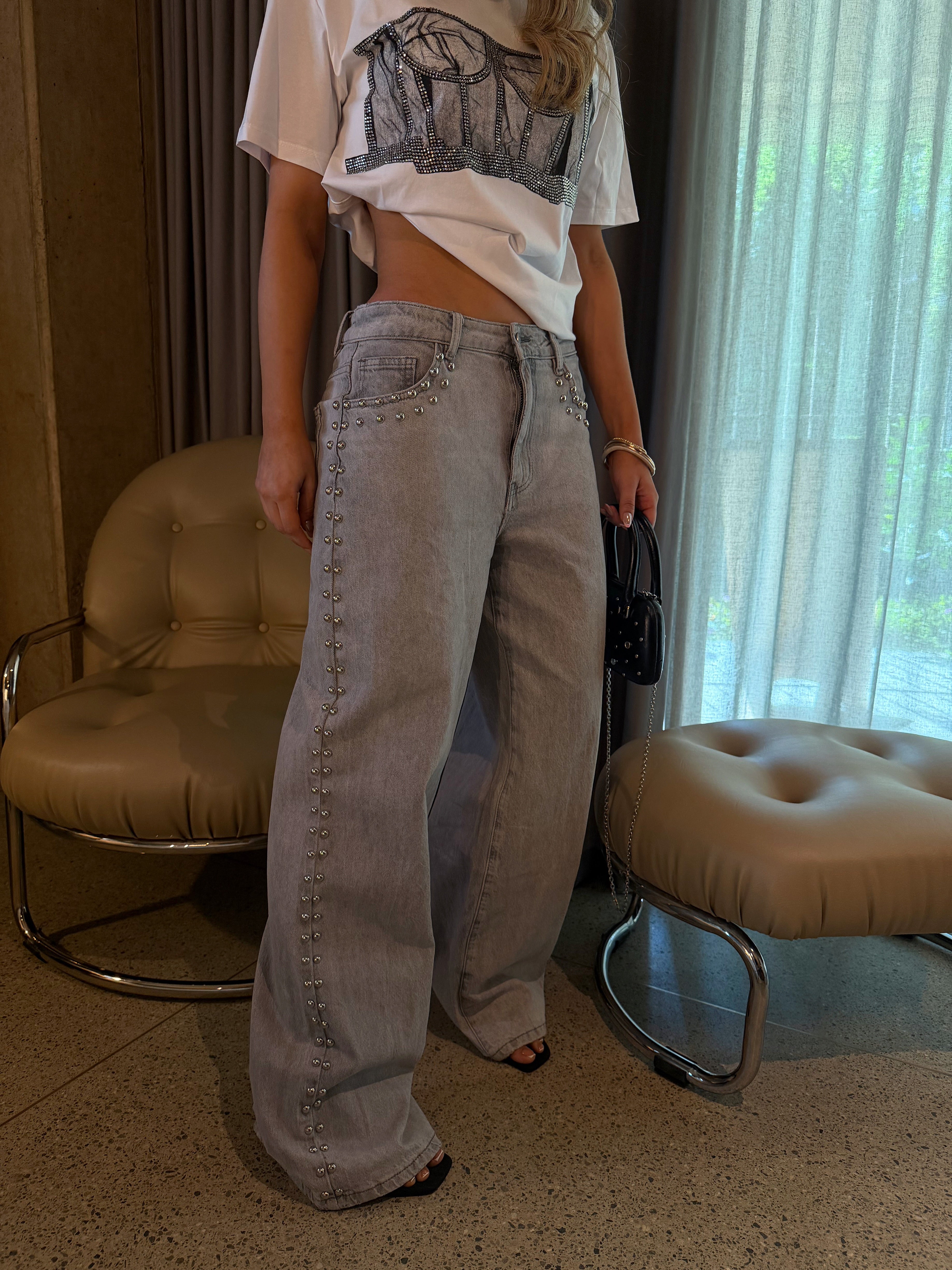 PANTALON WIDE LEG GRIS 9173