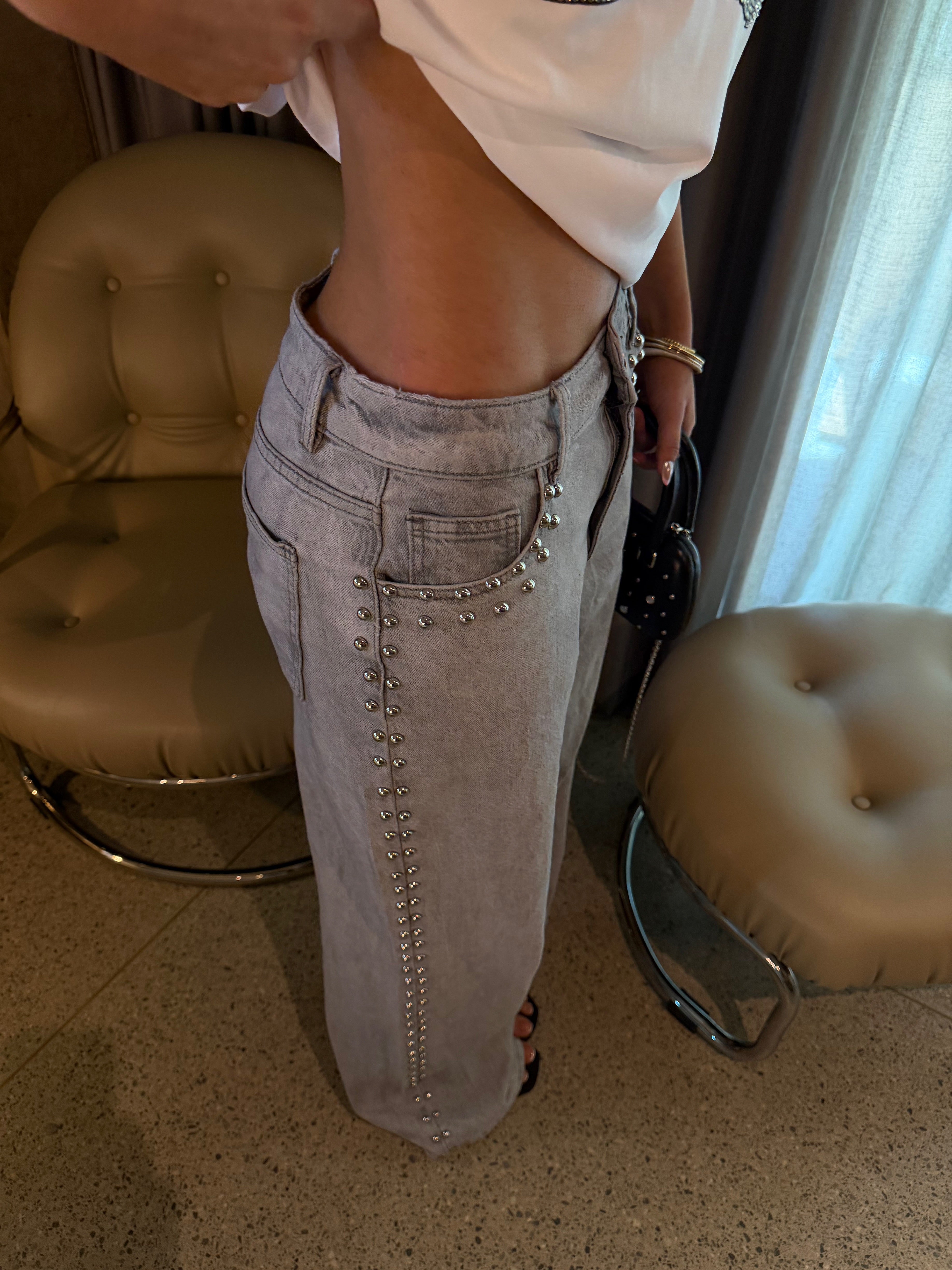 PANTALON WIDE LEG GRIS 9173