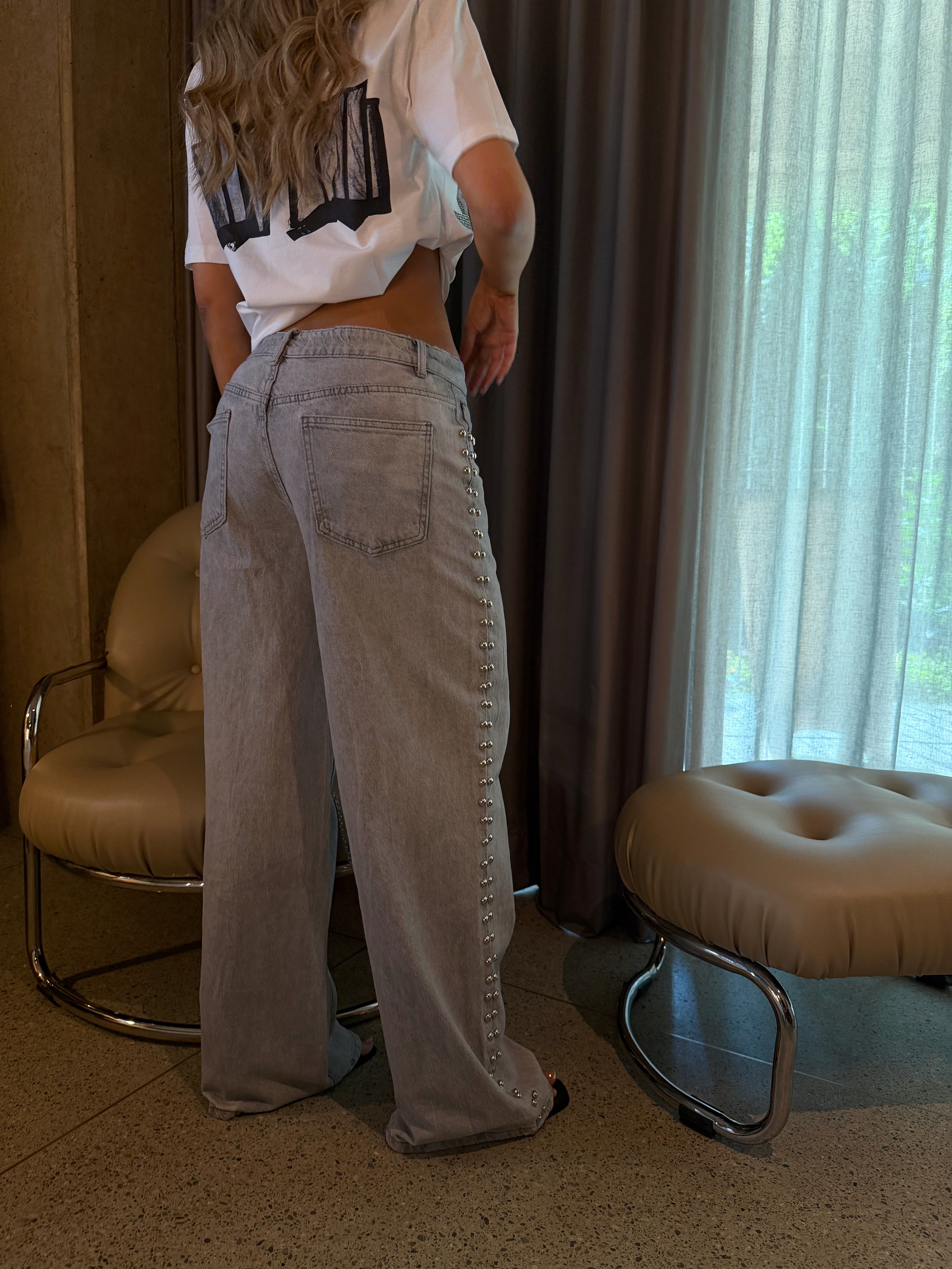 PANTALON WIDE LEG GRIS 9173
