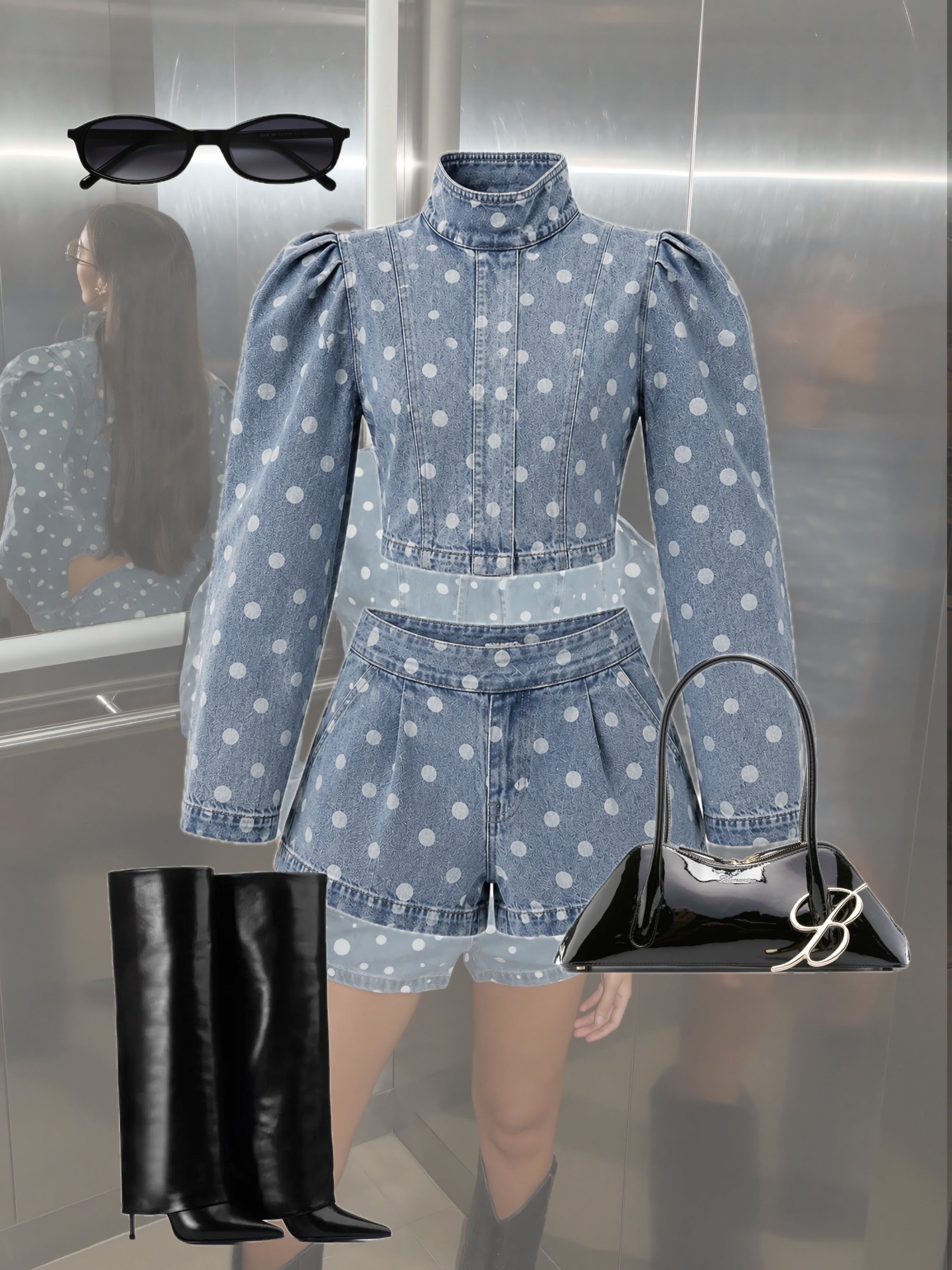 SET POLKA DOT DENIM 13788